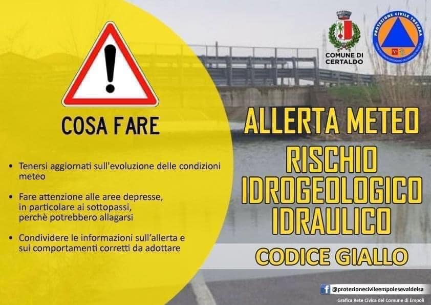 10 dicembre 2021, allerta giallo per rischio idrogeologico idraulico