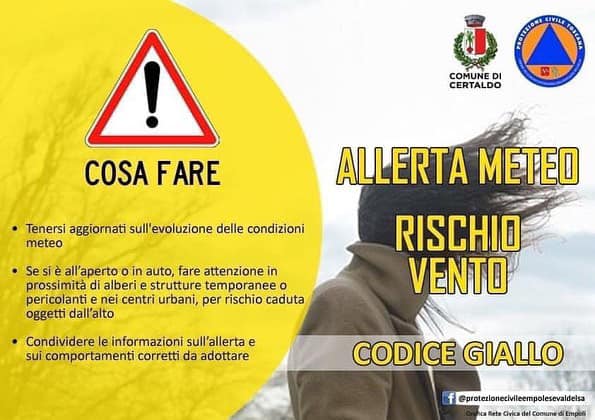 9 aprile 2022, prorogata allerta codice giallo per rischio vento