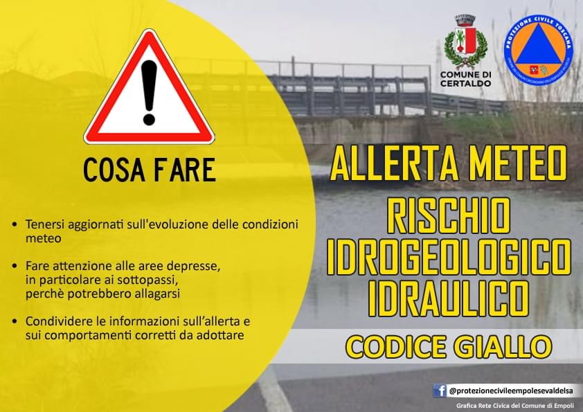 26 dicembre, allerta giallo per rischio idrogeologico