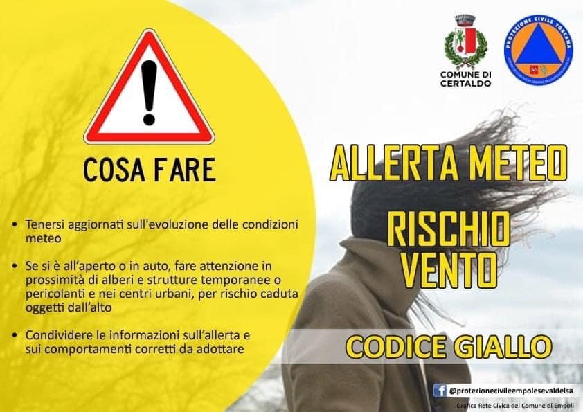 8 dicembre, allerta giallo per rischio vento