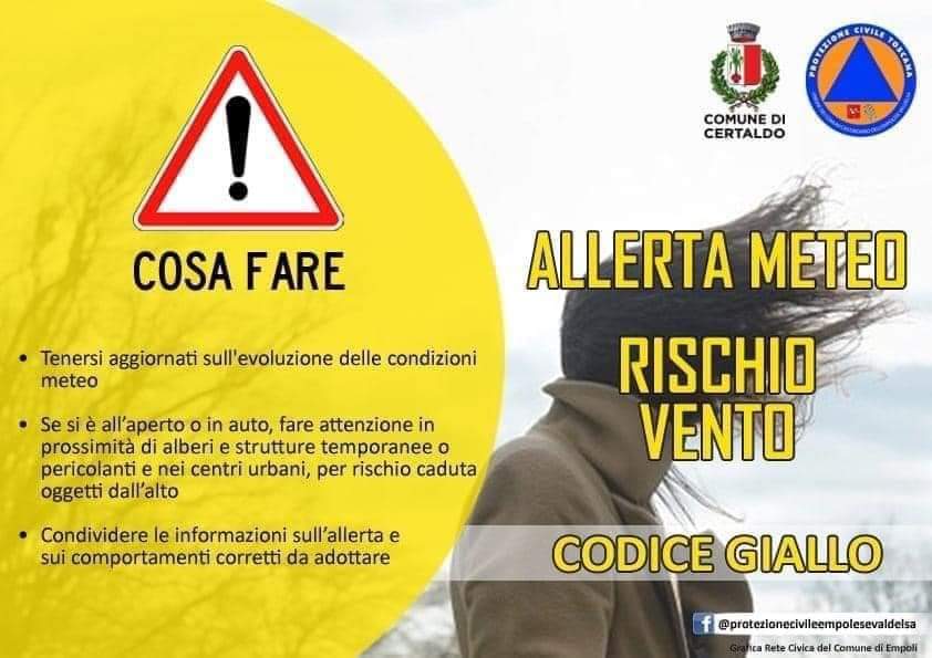 Allerta Vento Codice Gialllo, mercoledì 20 novembre