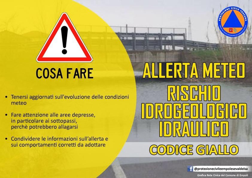 23 ottobre 2024, prorogata l’allerta gialla rischio idrogeologico idraulico reticolo minore