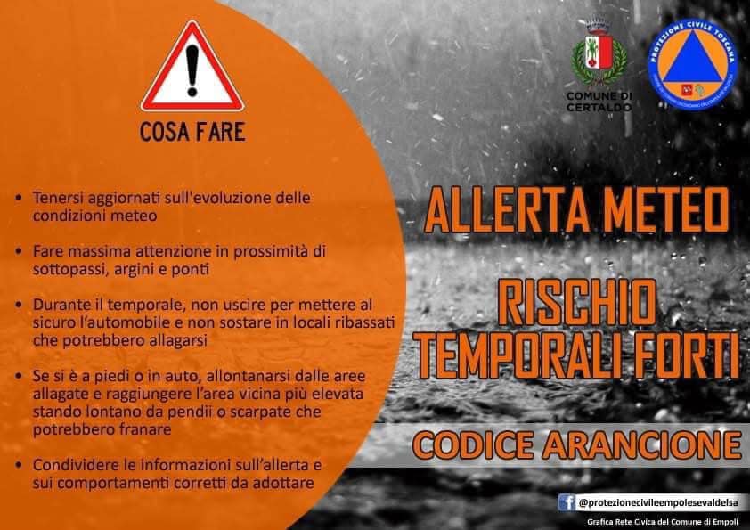 8 settembre 2024, allerta per rischi idrogeologico-idraulico reticolo minore e temporali forti