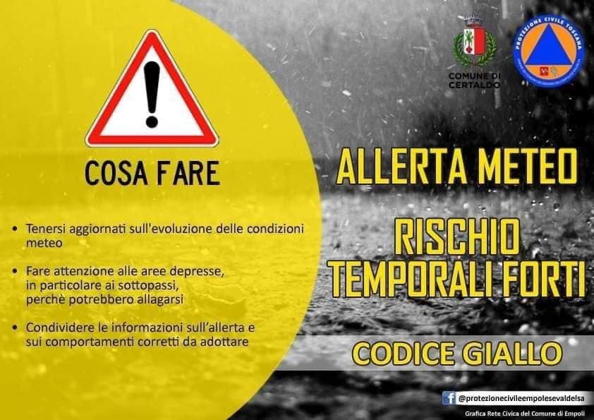 23 settembre 2024, allerta meteo giallo per rischi idrogeologico idraulico reticolo minore e temporali forti