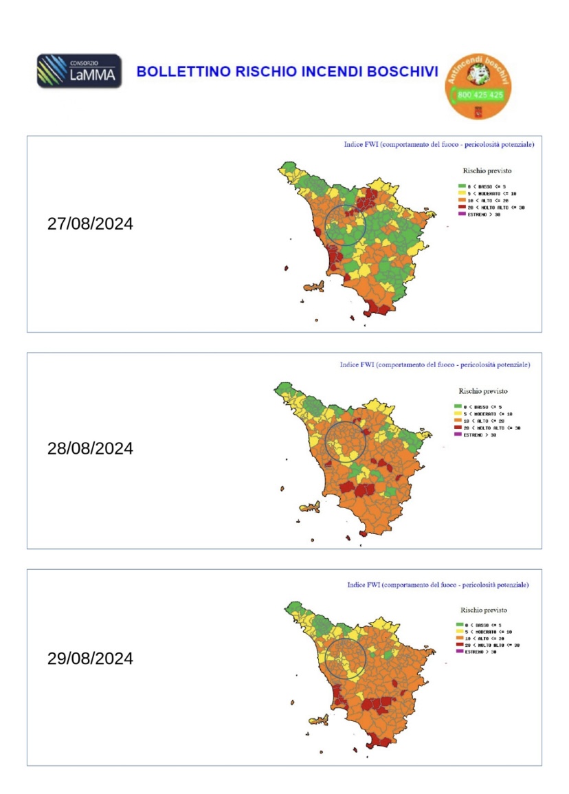 27 - 29 agosto 2024, bollettino rischio incendi boschivi