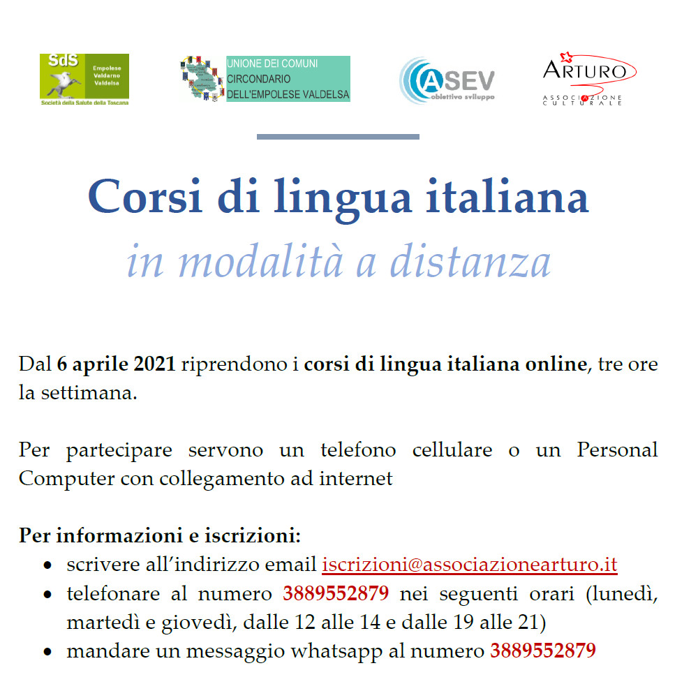 Corsi di lingua italiana in modalità a distanza